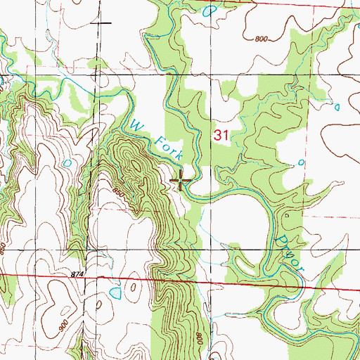 Topographic Map of West Fork Pryor Creek, MO