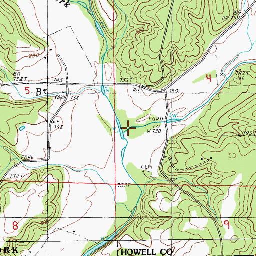 Topographic Map of West Fork Spring Creek, MO