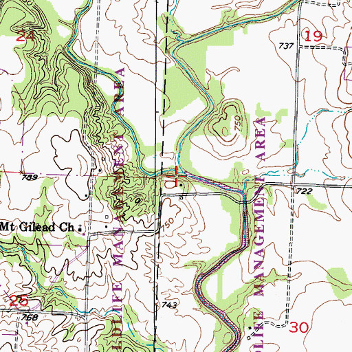 Topographic Map of West Fork Tebo Creek, MO