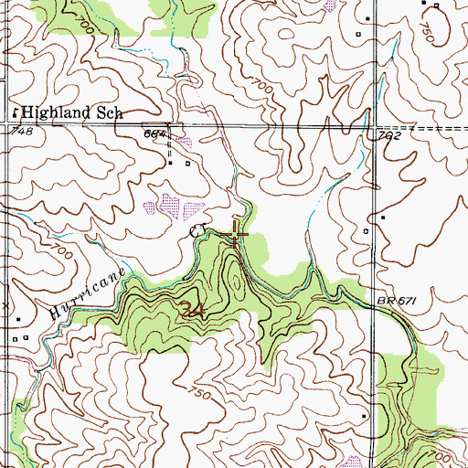 Topographic Map of West Hurricane Creek, MO
