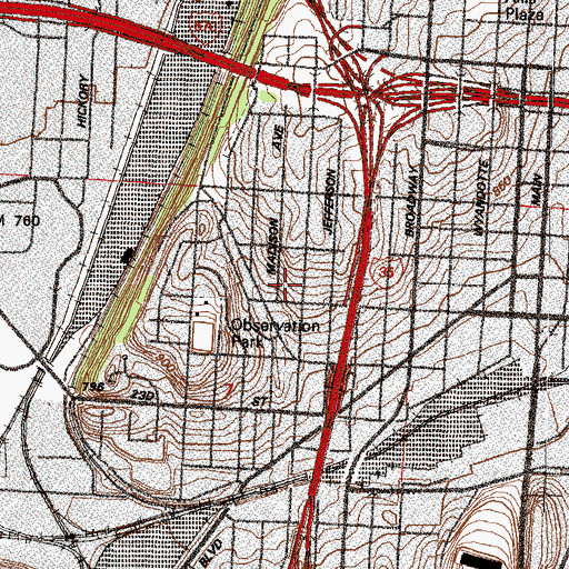 Topographic Map of West Junior High School (historical), MO