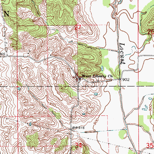 Topographic Map of West Liberty Church, MO