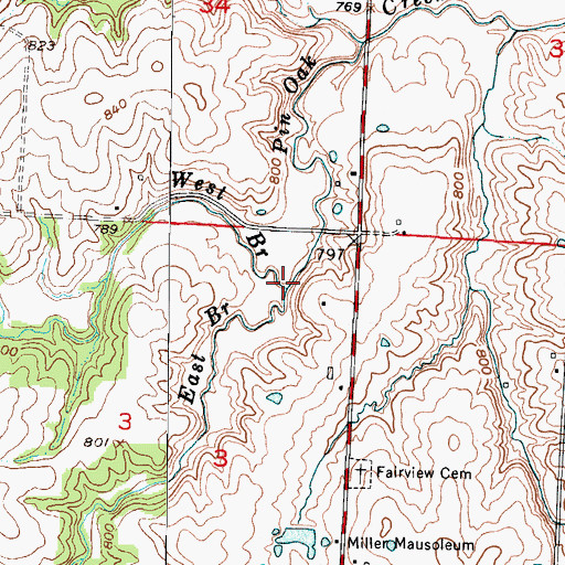 Topographic Map of West Pin Oak Creek, MO
