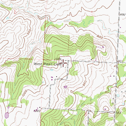 Topographic Map of West Point Cemetery, MO