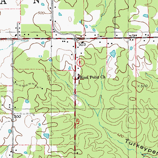 Topographic Map of West Point Church, MO