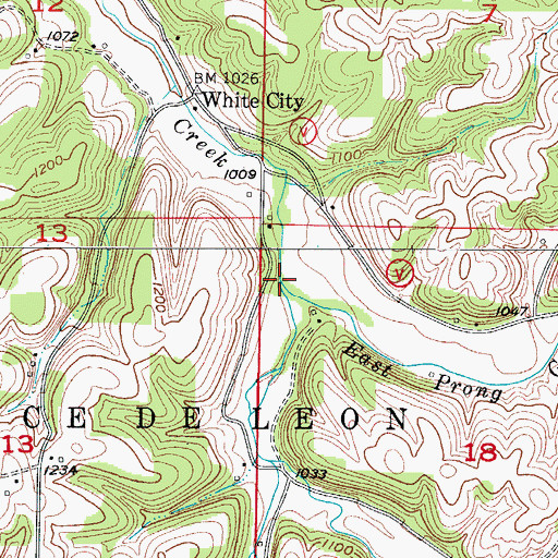 Topographic Map of West Prong Goff Creek, MO