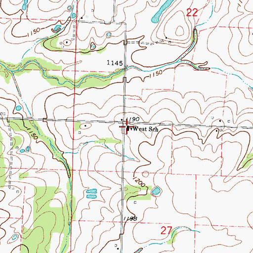 Topographic Map of West School (historical), MO