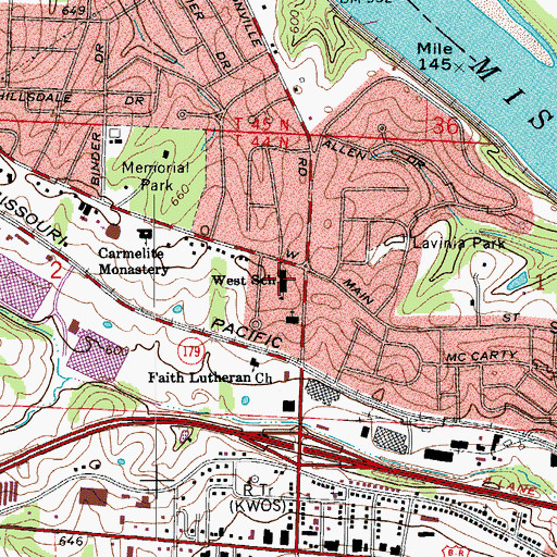 Topographic Map of West Elementary School, MO