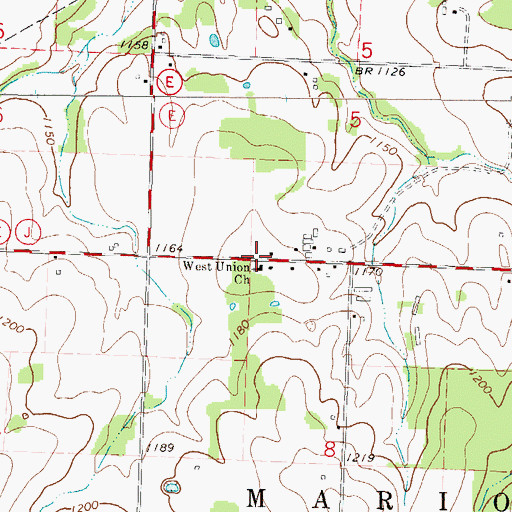 Topographic Map of West Union Church, MO