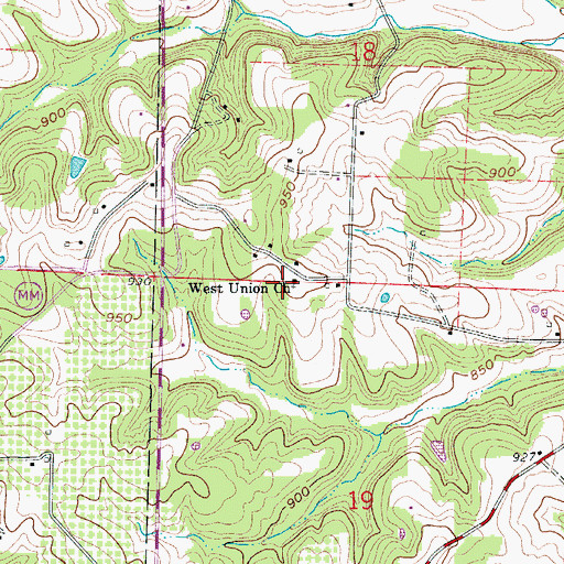 Topographic Map of West Union Church, MO