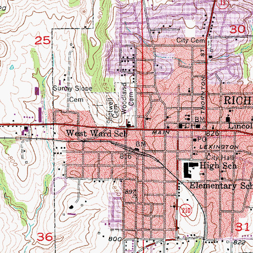 Topographic Map of West Ward School, MO
