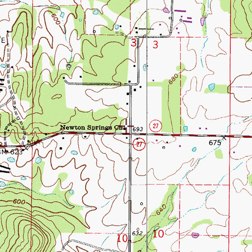 Topographic Map of Newton Springs Church, AR