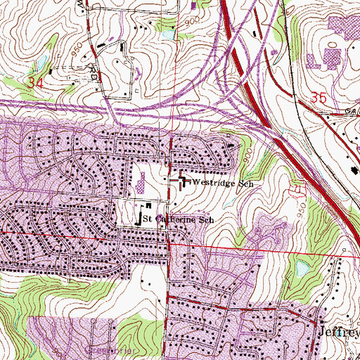 Topographic Map of Westridge School, MO