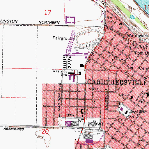 Topographic Map of Westside School, MO