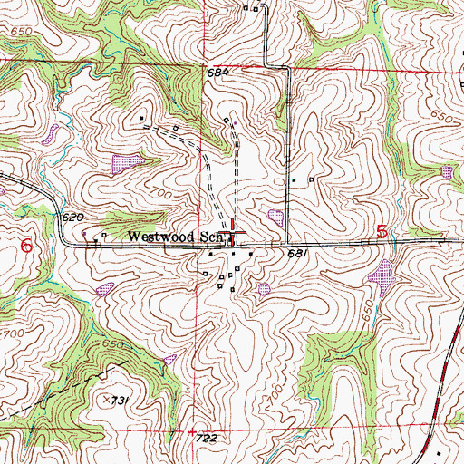 Topographic Map of Westwood School (historical), MO