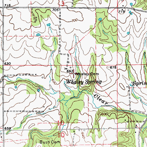 Topographic Map of Whaley Cemetery, MO