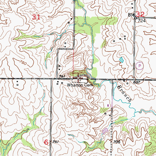 Topographic Map of Wharton Cemetery, MO