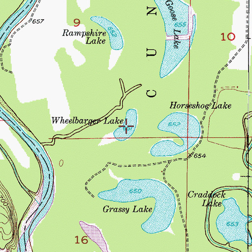 Topographic Map of Wheelbarger Lake, MO