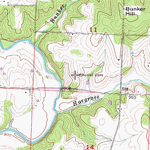 Topographic Map of Wheeler Cemetery, MO