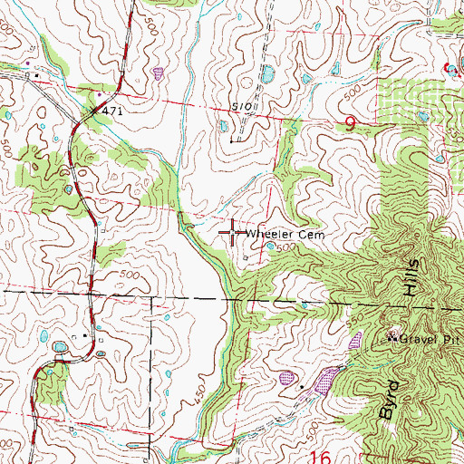 Topographic Map of Wheeler Cemetery, MO