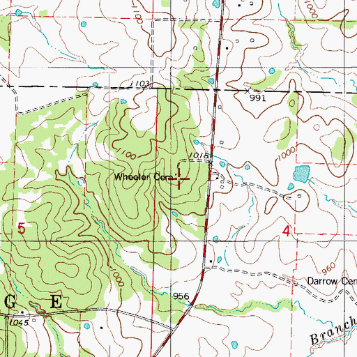 Topographic Map of Wheeler Cemetery, MO