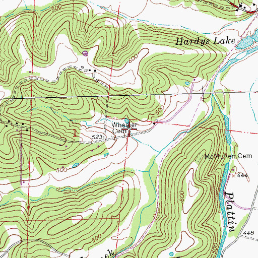 Topographic Map of Wheeler Cemetery, MO