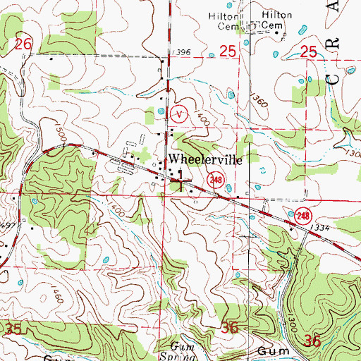 Topographic Map of Wheelerville, MO