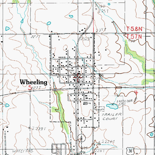 Topographic Map of Wheeling, MO