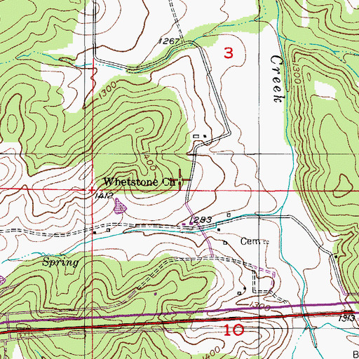 Topographic Map of Whetstone Church, MO