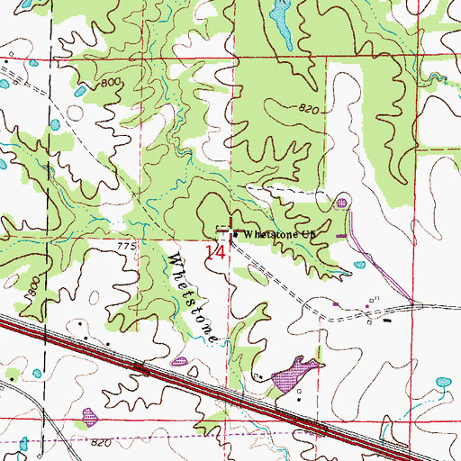 Topographic Map of Whetstone Church, MO