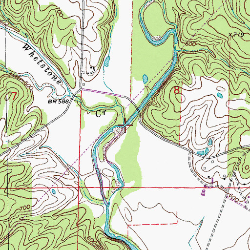 Topographic Map of Whetstone Creek, MO