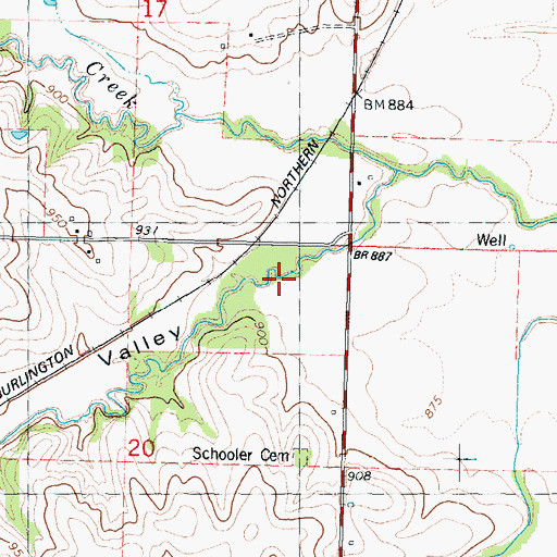 Topographic Map of Whig Valley, MO