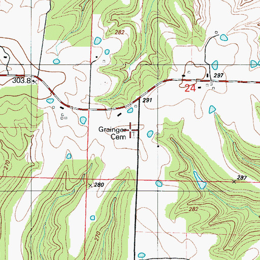 Topographic Map of Whitaker Cemetery, MO