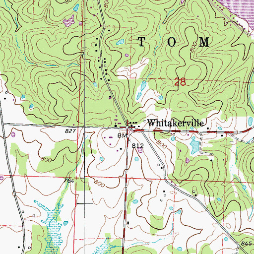 Topographic Map of Whitakerville, MO