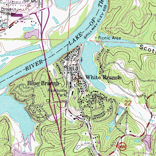 Topographic Map of White Branch, MO