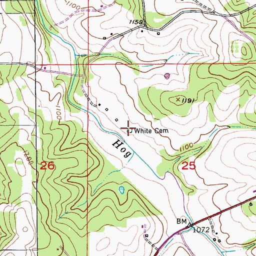 Topographic Map of White Cemetery, MO