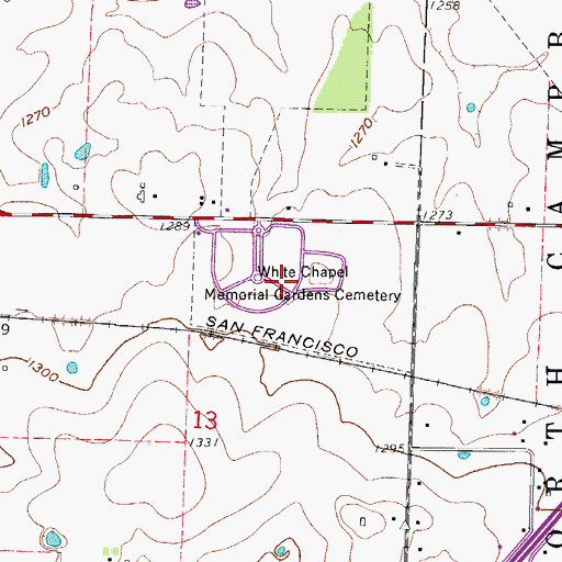 Topographic Map of White Chapel Memorial Gardens Cemetery, MO