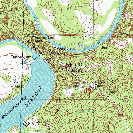 Topographic Map of White City, MO
