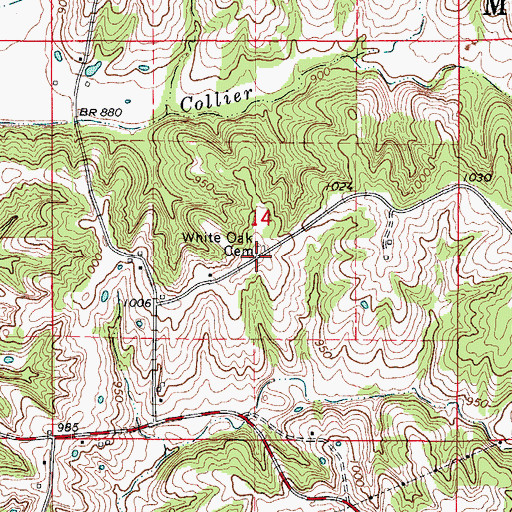 Topographic Map of White Oak Cemetery, MO