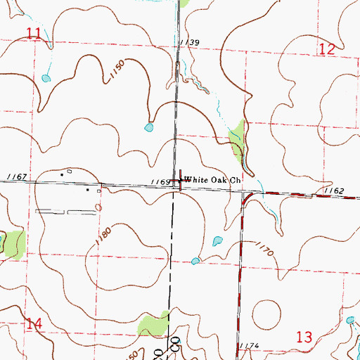 Topographic Map of White Oak Church, MO