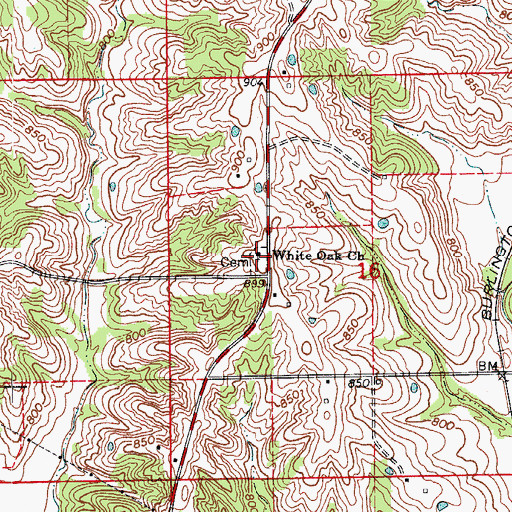 Topographic Map of White Oak Church, MO