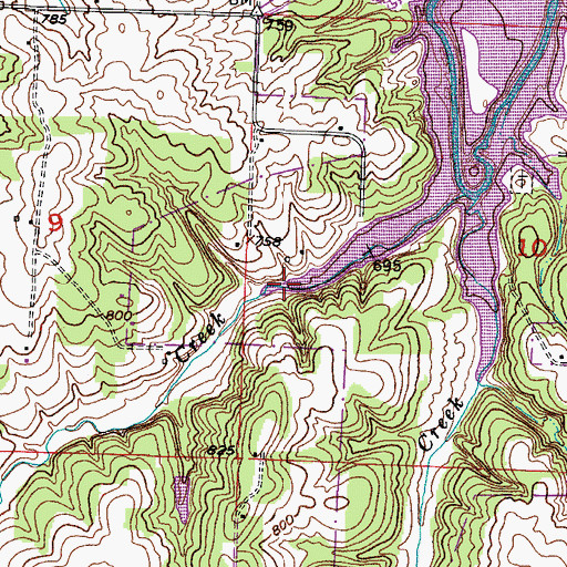 Topographic Map of White Oak Creek, MO