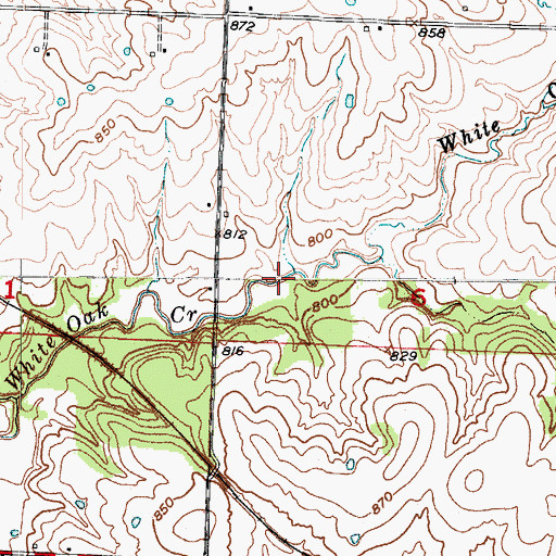 Topographic Map of White Oak Creek, MO