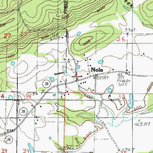 Topographic Map of Nola, AR