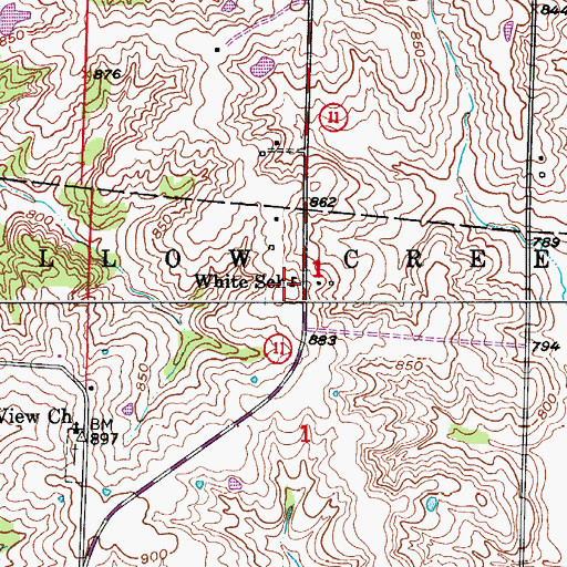 Topographic Map of White School, MO