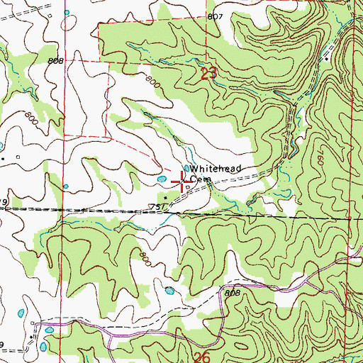 Topographic Map of Whitehead Cemetery, MO
