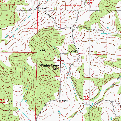 Topographic Map of Whites Creek Cemetery, MO