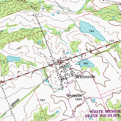 Topographic Map of Whiteside, MO