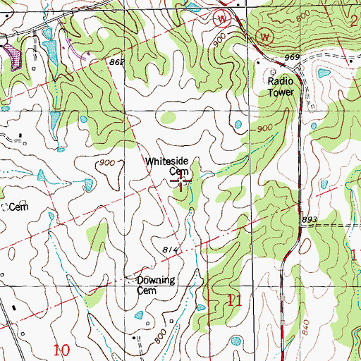 Topographic Map of Whiteside Cemetery, MO