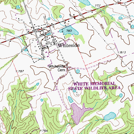 Topographic Map of Whiteside Cemetery, MO